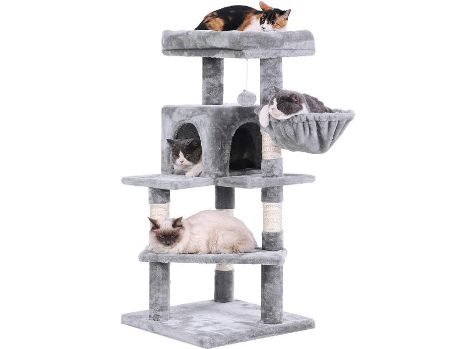 This multi-story cat tower is fit for owners who have more than one cat. (Source: Amazon)