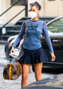 <p>Bella Hadid steps out in New York City in shades of blue on Friday.</p>