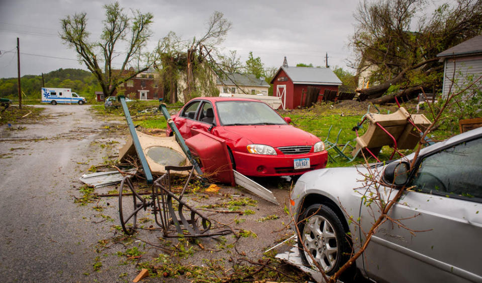 THURMAN, IA - APRIL 14: Damage from an apparent tornado is seen April 14, 2012 in Thurman, Iowa. The storms were part of a massive system that affected areas from Northern Nebraska south through Oklahoma.