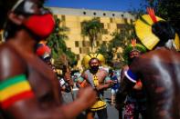 Indigenous Brazilians from different ethnic groups take part in a protest to defend demarcation of indigenous lands, in Brasilia