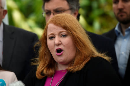 Northern Ireland's Alliance Party leader, Naomi Long, speaks to the media at Stormont Castle in Belfast, Northern Ireland June 29, 2017. REUTERS/Clodagh Kilcoyne/Files