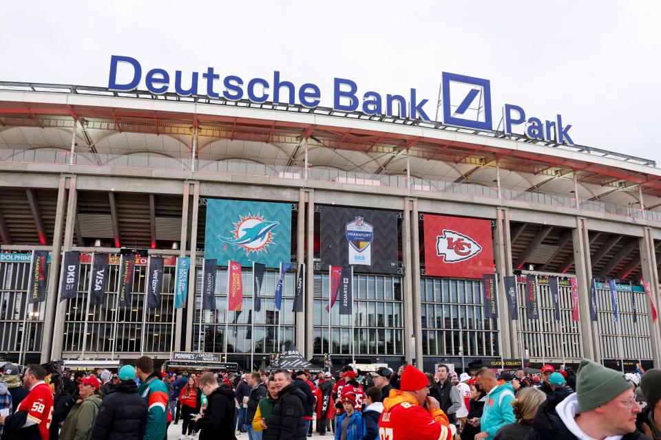 Nov 5, 2023; Frankfurt, Germany, ; fans gather for an NFL International Series game between the Miami Dolphins and Kansas City Chiefs at Deutsche Bank Park. Mandatory Credit: Nathan Ray Seebeck-USA TODAY Sports