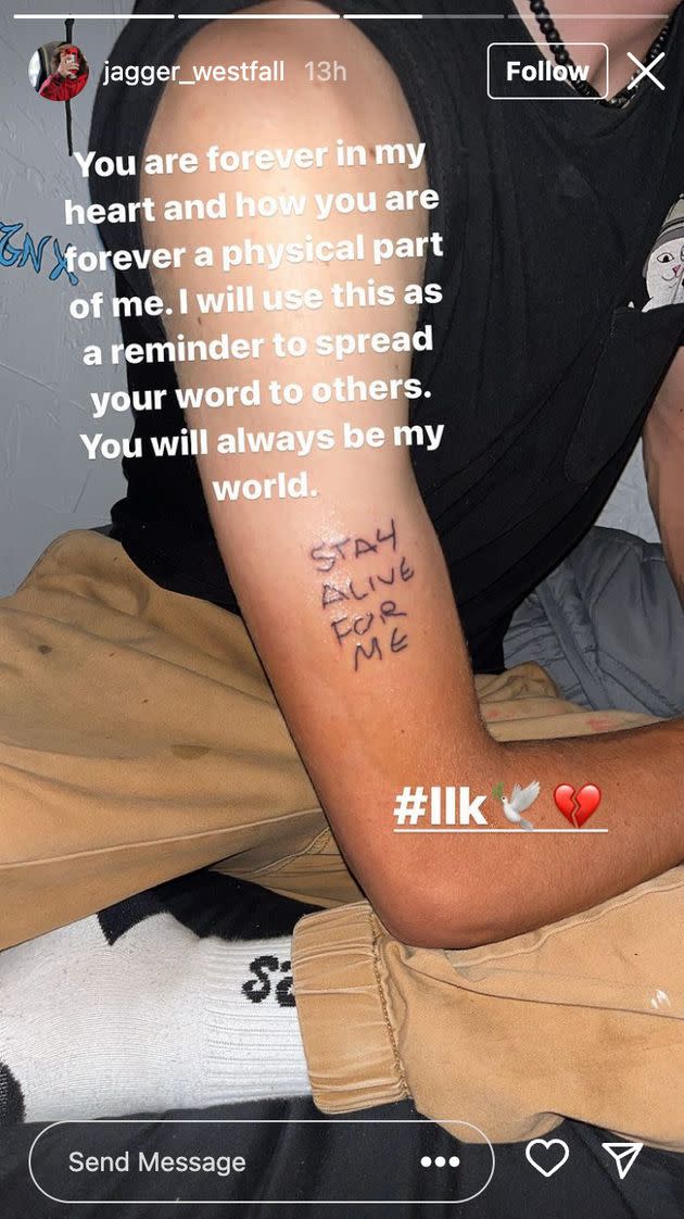 Jagger Westfall reveals his new tattoo on his Instagram stories. (Photo: Screenshot @jagger_westfall/Instagram)