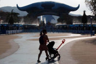 Steam emerges at the entrance to Chimelong Ocean Kingdom at Hengqin Island adjacent to Macau, China September 13, 2017. REUTERS/Bobby Yip