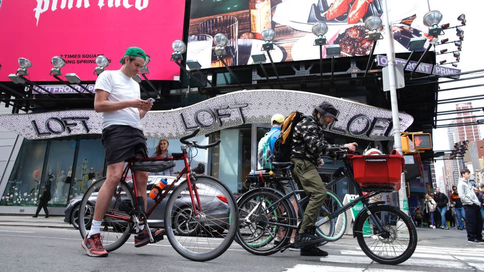 Cyclist take advantage of the annual Open Streets: Car-Free Earth Day in New York on April 22, 2023. - Kena Betancur/AFP/Getty Images/File