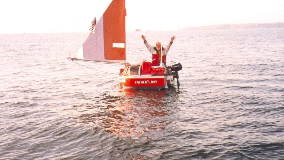 The current transatlantic record holder is Father’s Day, a 5’4″ boat sailed by Tom Vihlen in 1993. - Credit: Courtesy National Maritime Museum Cornwall