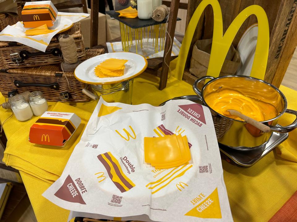 McDonald's cheese slices on display.