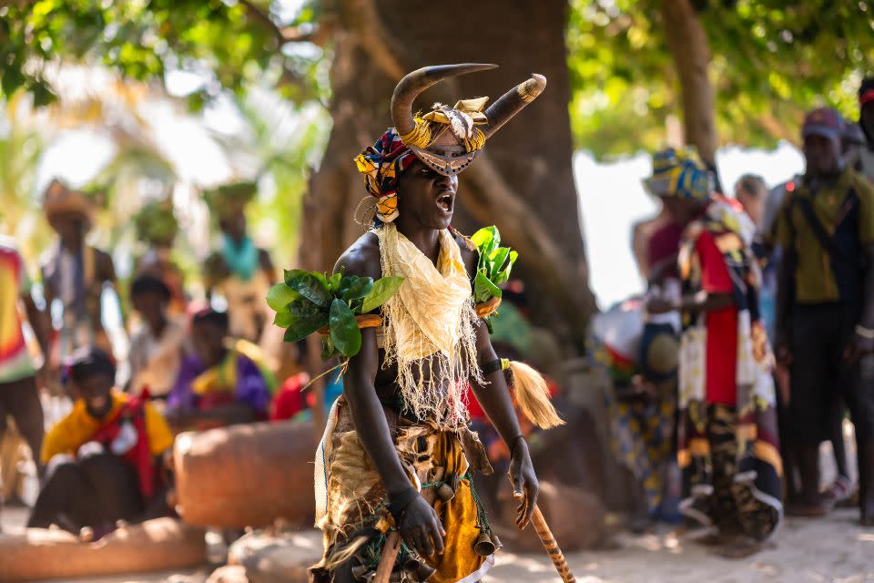 Bijagós people during cultural performance in West Africa
