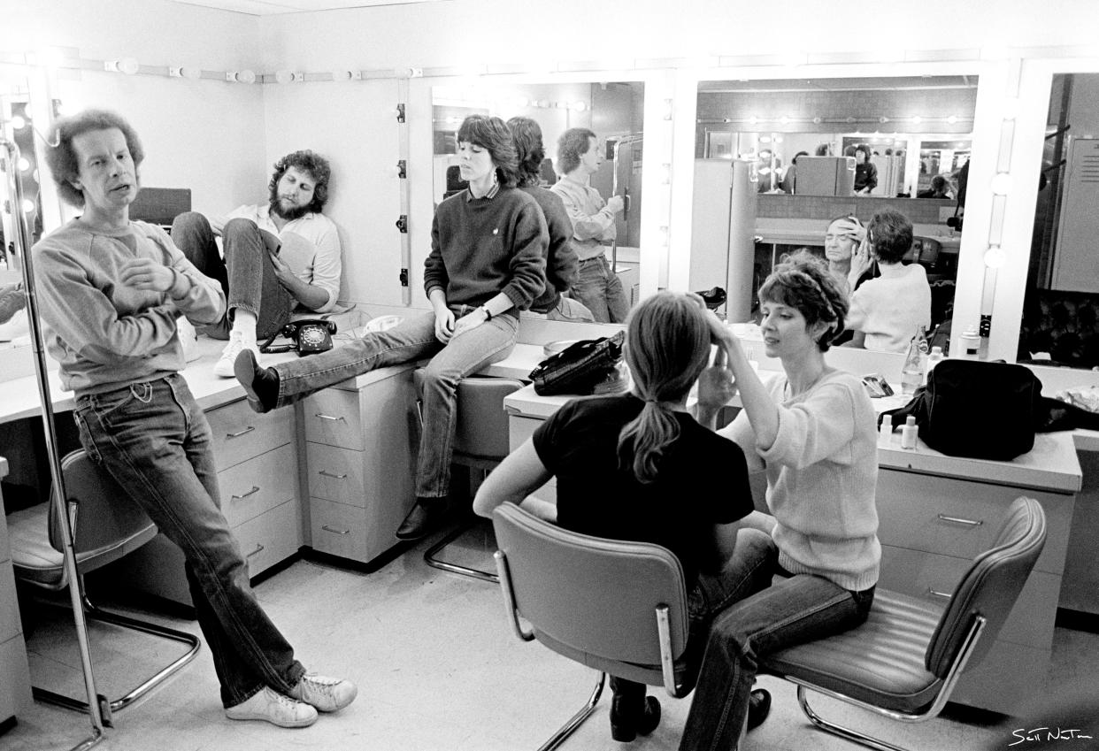 Makeup artist Estreya Kesler does Willie Nelson's makeup while, from left, executive producer Terry Lickona, director Gary Menotti and former co-producer Susan Caldwell look on before a 1984 "ACL" episode.