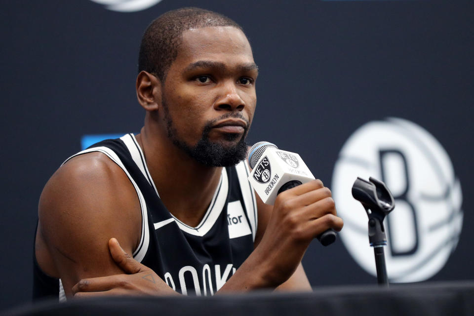 Kevin Durant only appearance in a Nets uniform this season may have been at media day. (Getty Images)