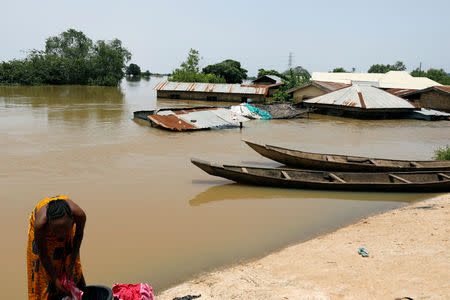 Partially submerged houses are pictured in flood waters in Kogi State, Nigeria September 17, 2018. REUTERS/Afolabi Sotunde