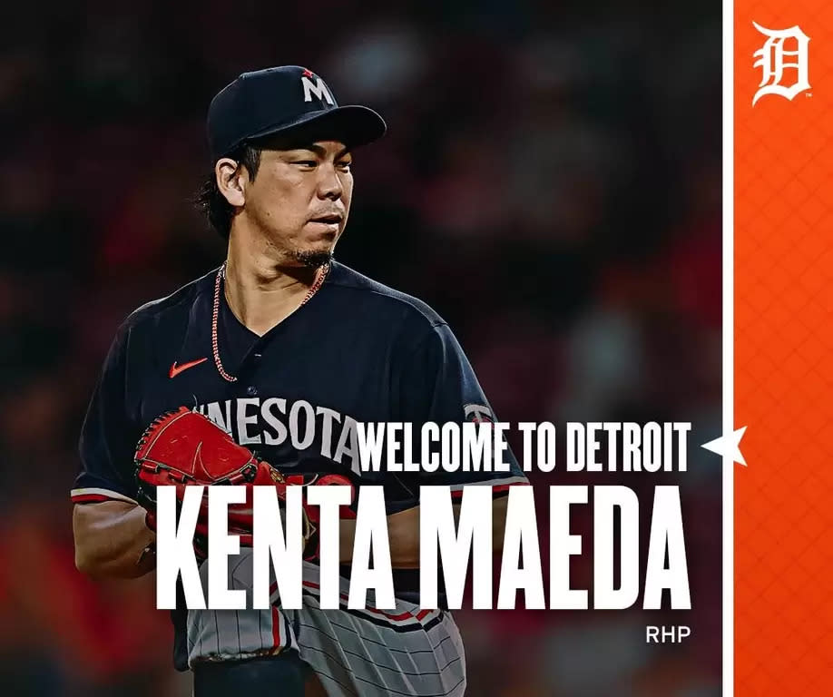 日籍投手前田健太日前以2年2400萬美元合約加盟底特律老虎。摘自老虎推特