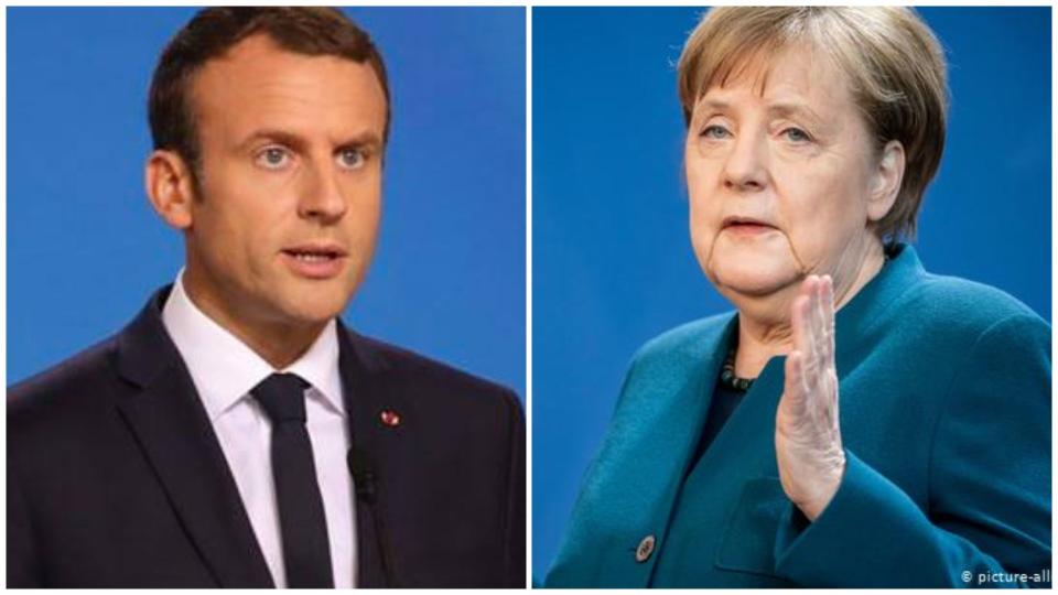 法國總統馬克宏、德國總理梅克爾10月28日正式宣布將啟動第二度封城。（圖片來源／Emmanuel Macron、Angela Merkel臉書）
