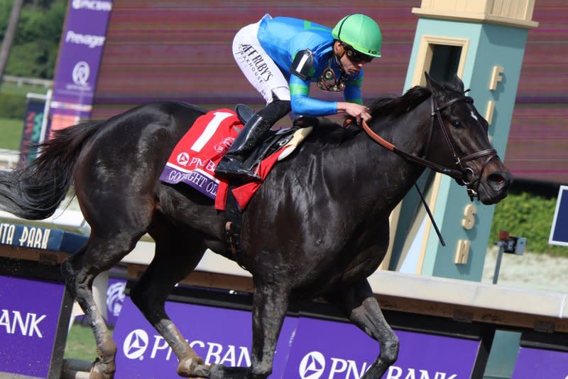 Goodnight Olive, ridden by Irad Ortiz Jr., wins the Breeders' Cup Filly and Mare Sprint during the 40th running of the Breeders' Cup Championships at Santa Anita Park in Arcadia, Calif., on Saturday. Photo by Mark Abraham/UPI