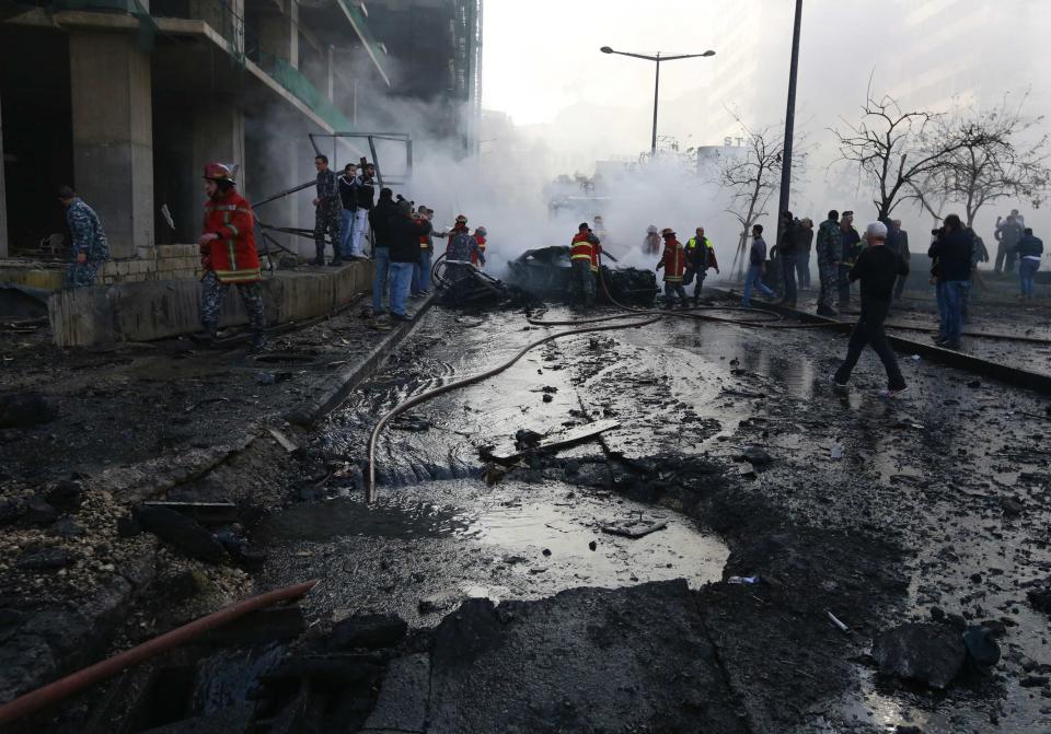 A view of a crater that was caused by an explosion in Beirut's downtown area