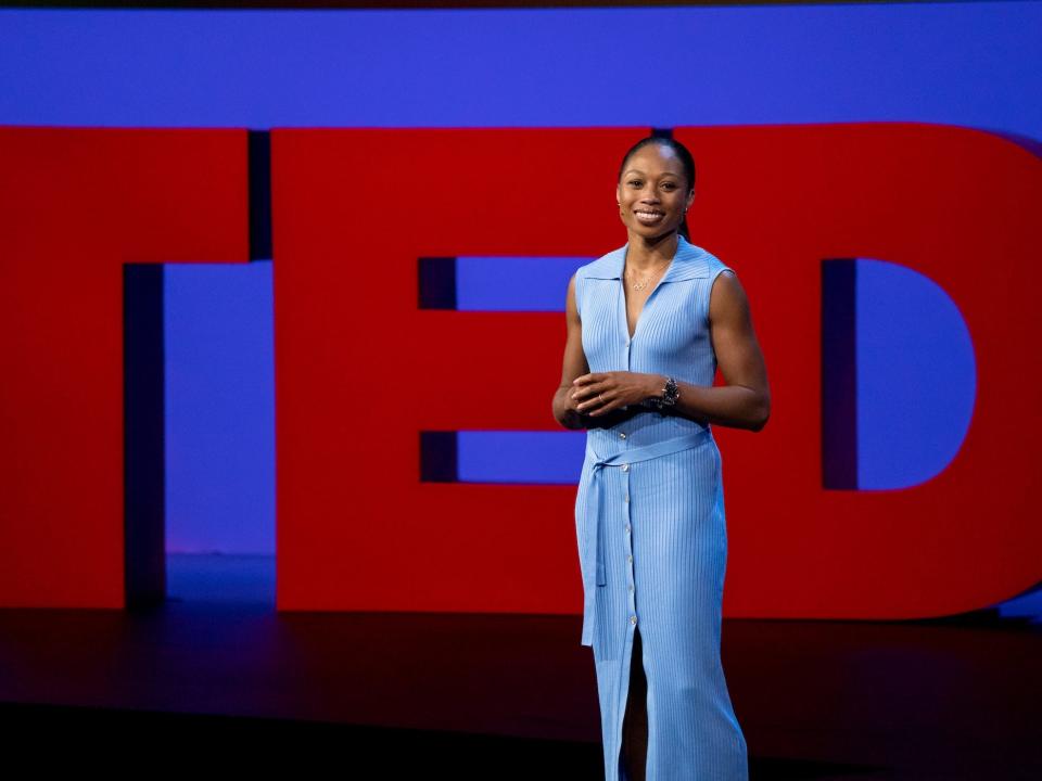 Allyson Felix speaks at SESSION 1 at TED2022: A New Era. April 10-14, 2022, Vancouver, BC,