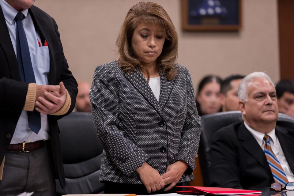 El Paso District Attorney Yvonne Rosales appears in court in early December during a hearing on possible violations to the July gag order issued in the Walmart mass shooting case.