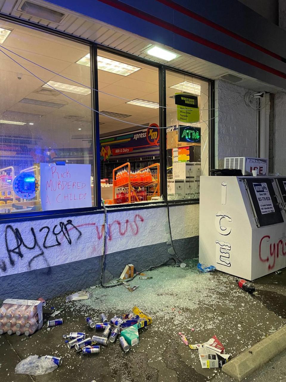 A convenience store owned by a man charged with murder was vandalized, the Richland County Sheriff’s Department said. Richland County Sheriff’s Department