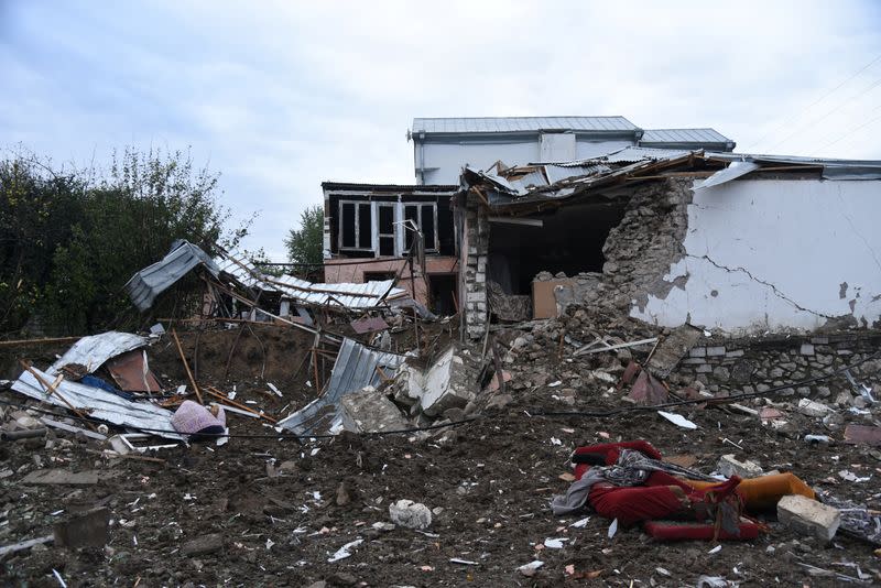 Aftermath of recent shelling during a military conflict over the breakaway region of Nagorno-Karabakh, in Stepanakert