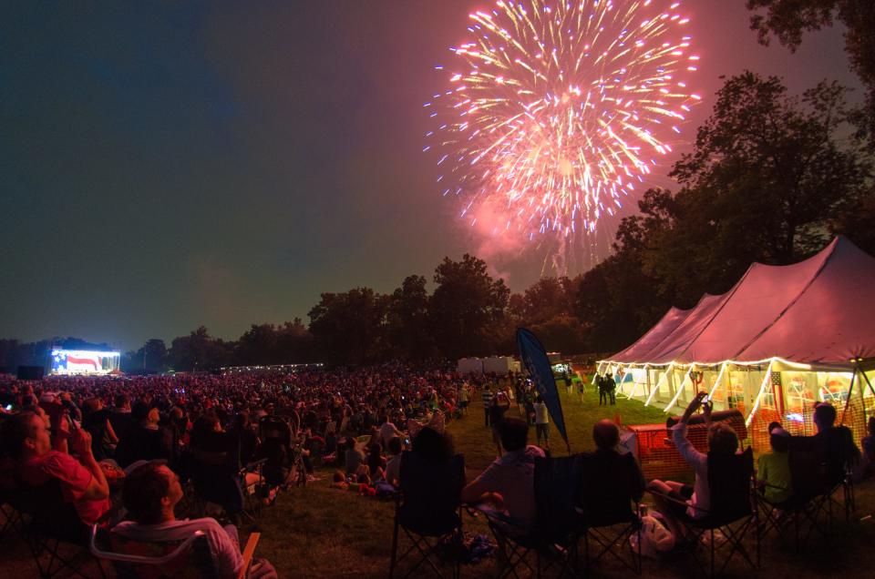 Greenfield Village's annual "Salute to America" event concludes with a firework finale.