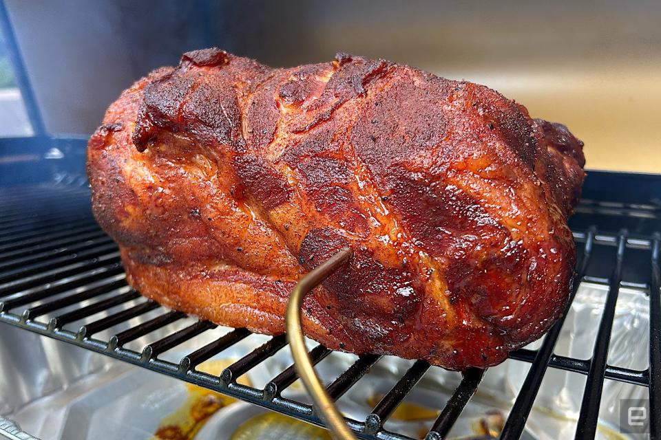<p>Smoked Pork Shoulder about four hours in</p>
