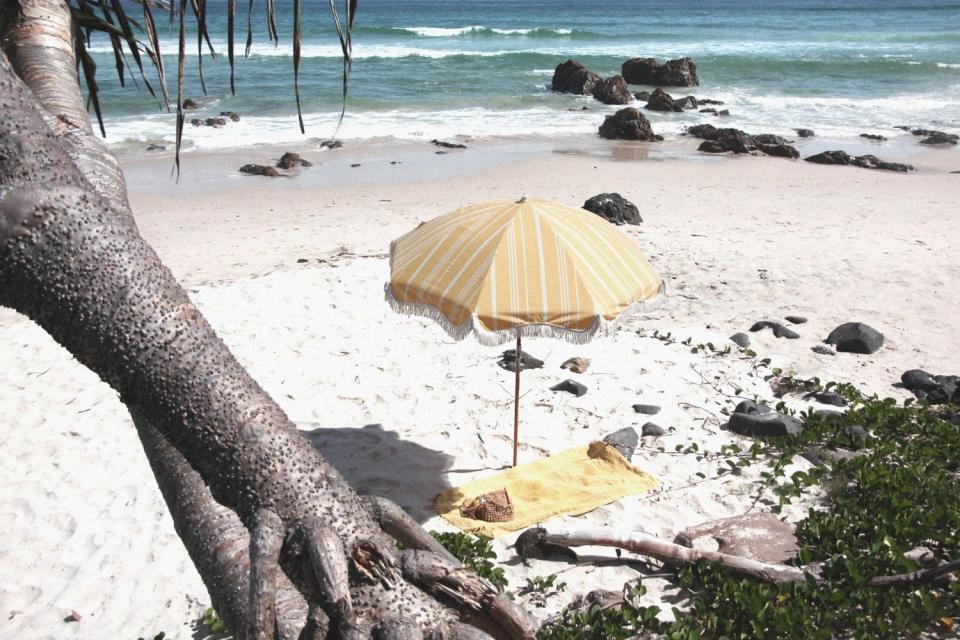 Business & Pleasure Co. The Premium Beach Umbrella in Vintage Yellow Stripe