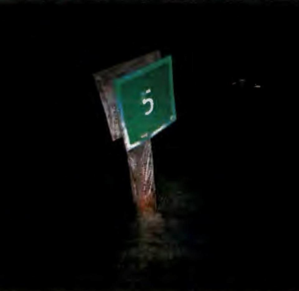 A photograph shows Daybeacon 5, a fixed navigational aid in a channel off Key West that was struck by a boat on Oct. 6, 2023. Florida Fish and Wildlife Conservation Commission