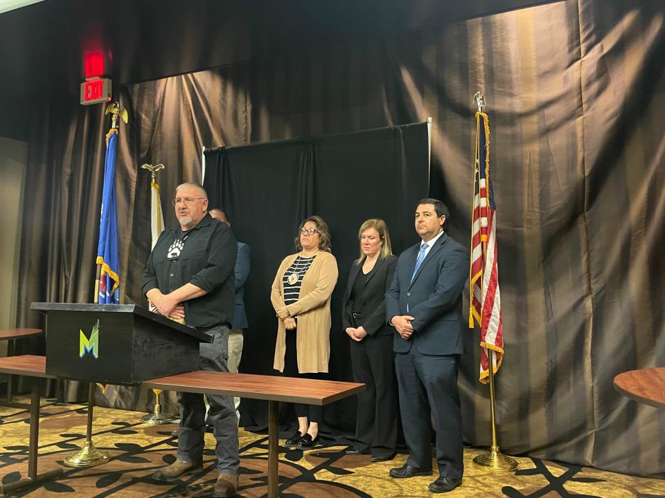 Lac du Flambeau Ojibwe Tribal President John Johnson talks at Menominee Casino Resort about the need to talk to young people about opioid prevention Thursday, Feb. 15. As Tribal president, he says residents as young as fifth grade are using opioids.