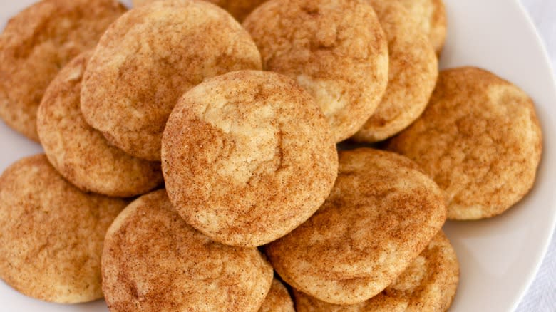 Top-down view of a plate of snickerdoodles