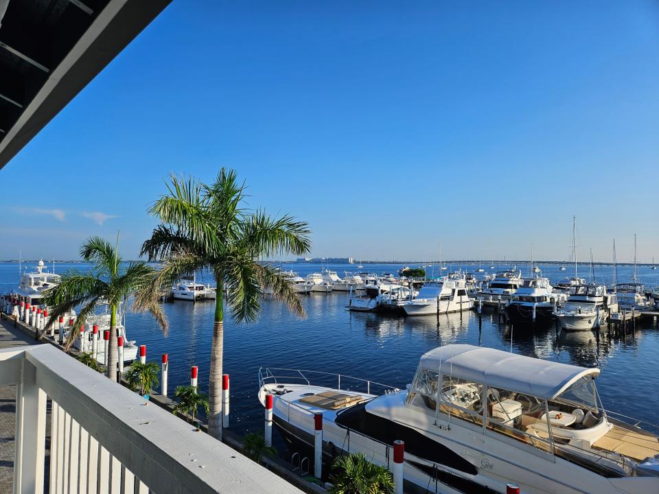 The view of the marina and Charlotte Harbor from the patio of a room at the Suites at Fishermen's Village in Punta Gorda photographed Sept. 15, 2023.