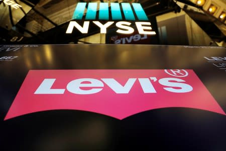FILE PHOTO: The Levi Strauss & Co. logo is seen on display ahead of IPO on floor of New York Stock Exchange (NYSE) in New York