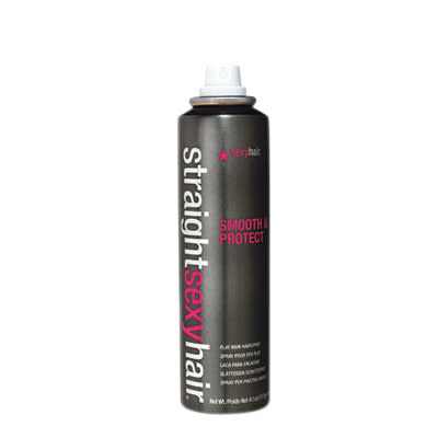 STRAIGHT SEXY HAIR SMOOTH & PROTECT FLAT IRON HAIRSPRAY, $16, SEXYHAIR.COM FOR SALONS