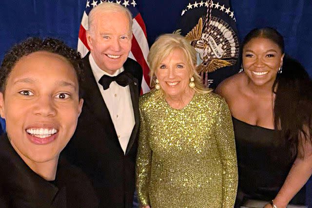 Brittney Griner with her wife Cherelle (far right) and the Bidens at the White House Correspondents' Association Dinner on May 1, 2023.