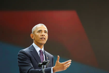 Former U.S. President Barack Obama speaks at the Bill & Melinda Gates Foundation Goalkeepers event in Manhattan, New York, U.S., September 20, 2017. REUTERS/Elizabeth Shafiroff