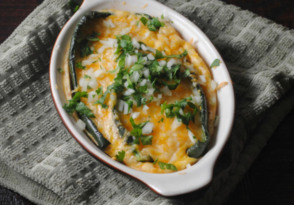 <p>Vianney Rodriguez of <a href="http://sweetlifebake.com/" rel="nofollow noopener" target="_blank" data-ylk="slk:Sweet Life" class="link rapid-noclick-resp">Sweet Life</a> shares her hearty recipe for chile rellenos that’s practically overflowing with cheese. The top is covered in a silky egg mixture and Monterey Jack that bakes until golden, and pipping hot. <a href="https://www.yahoo.com/food/baked-chile-rellenos-recipe-from-sweet-life-114598580976.html" data-ylk="slk:Get the recipe here;outcm:mb_qualified_link;_E:mb_qualified_link;ct:story;" class="link rapid-noclick-resp yahoo-link"><b>Get the recipe here</b></a>. <i>(Photo: Vianney Rodriguez)</i></p>