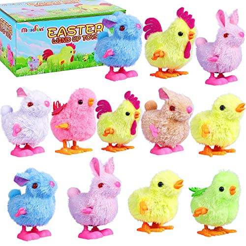 Max Fun 12Pcs Easter Wind Up Toys Easter Basket Stuffers Chicks Bunny Assortments for Easter Party Favors Easter Basket Fillers Easter Egg Hunt Treasure Chests Goody Bag Filler (Easter Wind up Toys)