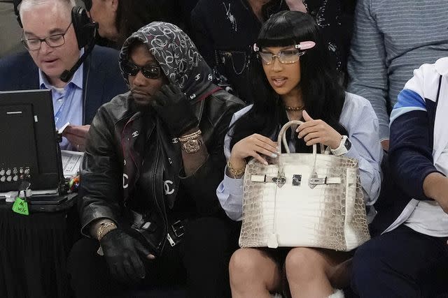 <p>AP Photo/Frank Franklin II</p> Offset and Cardi B seen on basketball game in New York City on April 30 following news of split