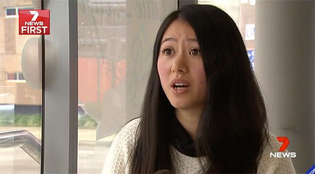 Mindy said she was traumatised by the accusations she was buying the baby formula to on-sell to China, when she was purchasing it for her baby strapped to her at the time. Picture: 7 News