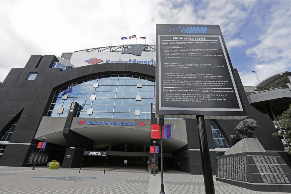 Security sign at Bank of America Stadium. (AP)