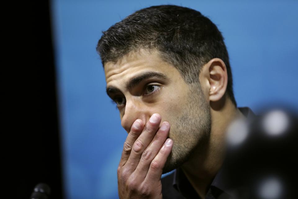 San Francisco 49ers quarterback Jimmy Garoppolo speaks during a news conference after the NFL Super Bowl 54 football game against the Kansas City Chiefs Sunday, Feb. 2, 2020, in Miami Gardens, Fla. (AP Photo/John Bazemore)