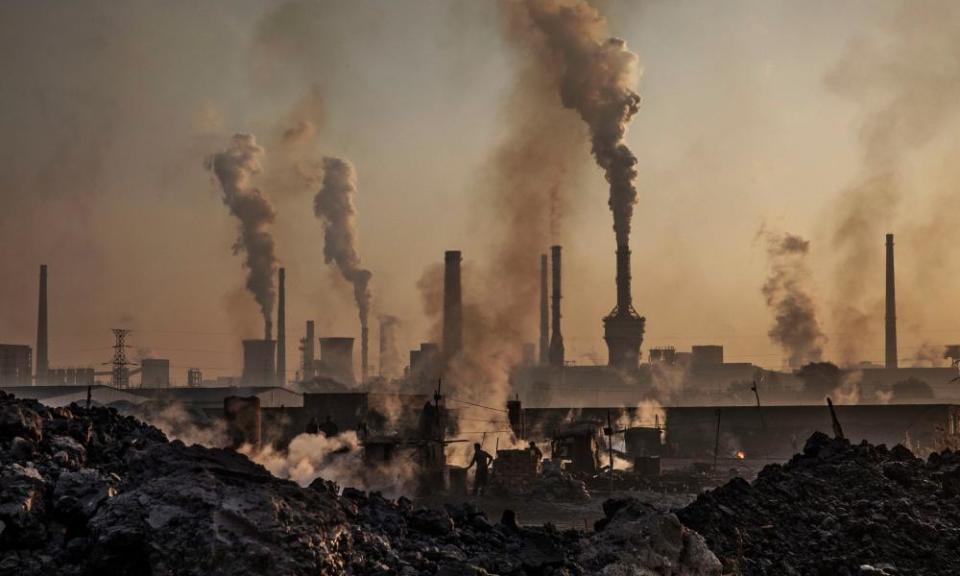 Smoke billows from a large steel plant in Inner Mongolia, China.