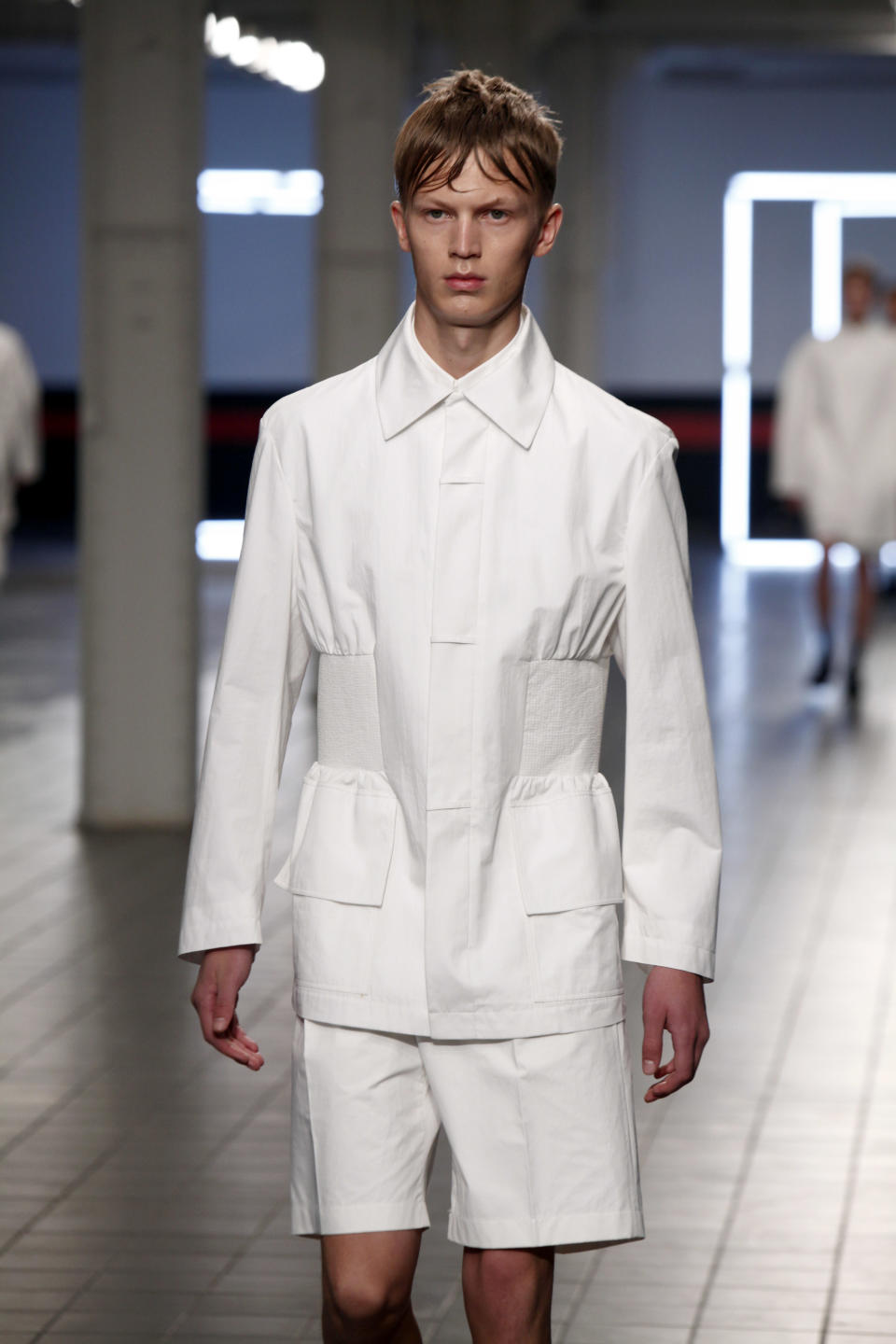 A model presents a creation by German fashion designer Damir Doma as part of his men's fashion Spring-Summer 2014 collection, presented Saturday, June 29, 2013 in Paris. (AP Photo/Thibault Camus)