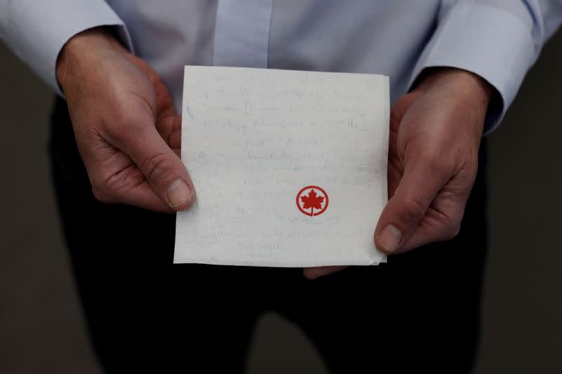 CEO Dan Goldberg holds a napkin at the offices of Telesat in Ottawa