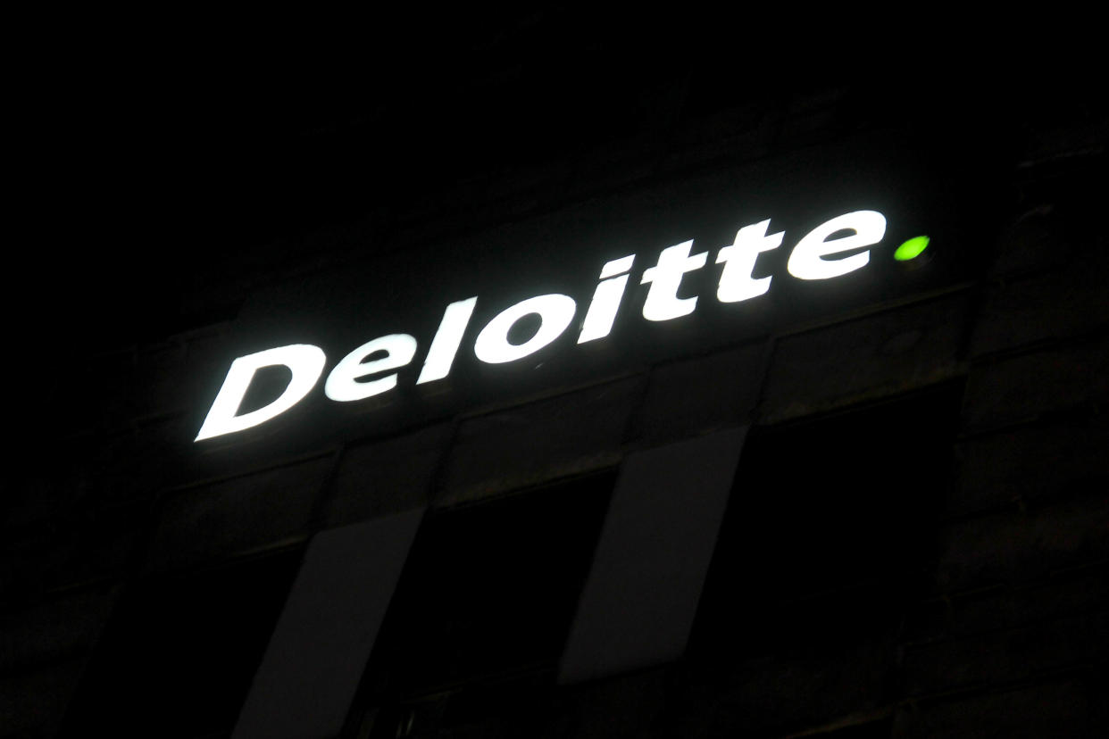 Deloitte Logo can be seen outside their office in DLF Cyberhub in Gurgaon, Haryana, India, on 14 October 2018. (Photo by Nasir Kachroo/NurPhoto via Getty Images)