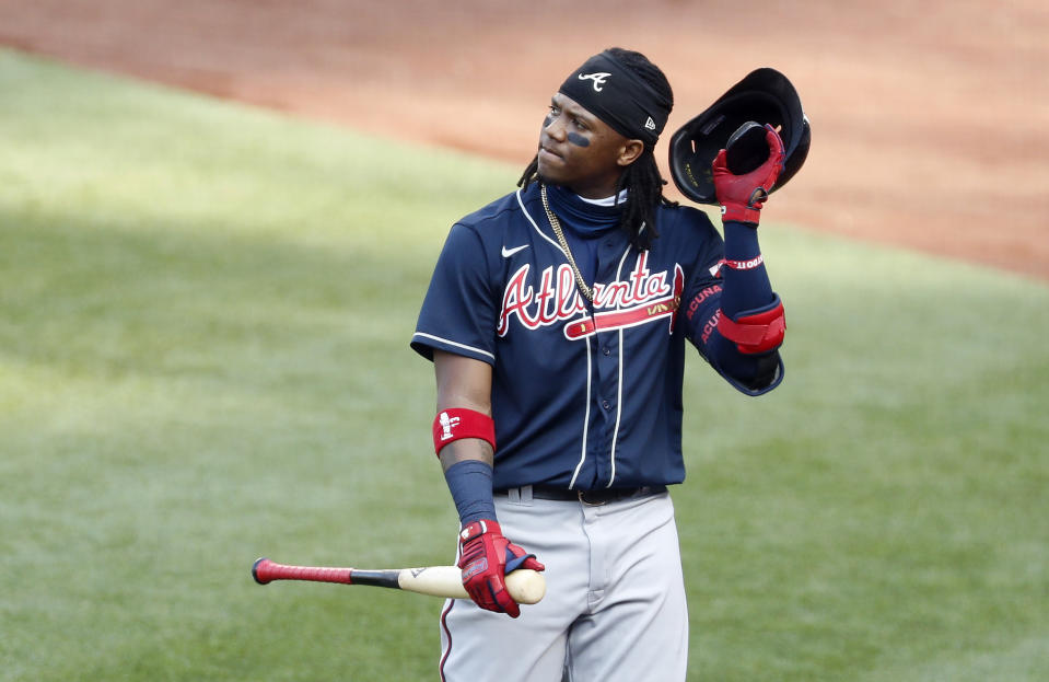 Ronald Acuna Jr. "leads" MLB in strikeouts early in the 2020 season. (Getty Images)