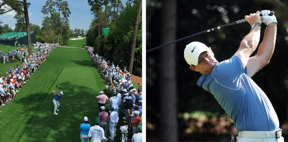 A composite image of Rory McIlroy teeing off