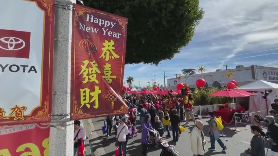 Attendees celebrating the Lunar New Year Festival in Monterey Park on Jan. 27, 2024. (KTLA)