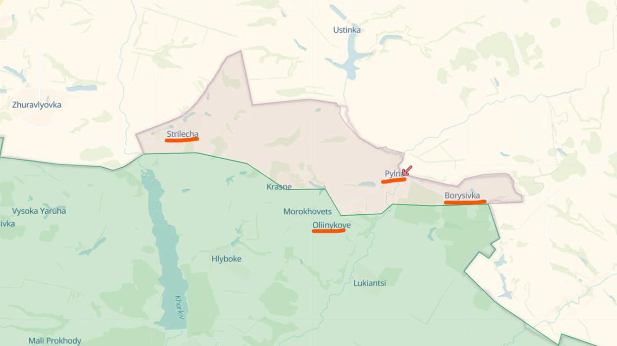 Strilecha, Pylna, Borysivka, Oliinykove. Screenshot: DeepstateState Map