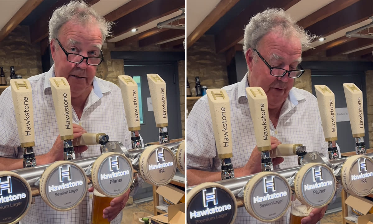 Jeremy Clarkson pulling pints. (Instagram)