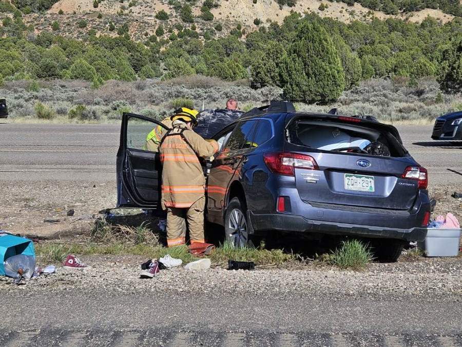 Crews responded to a crash on I-15 in southern Utah on April 28, 2024. The crash happened less than an hour after a vehicle fire, and caused road closures and traffic delays. (Courtesy: New Harmony Fire Department)